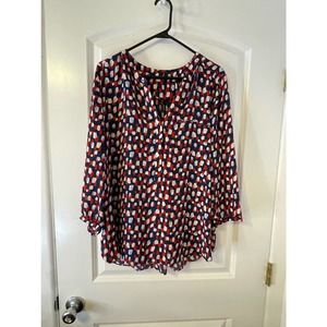 NYDJ Blue Polka Dot 3/4 sleeve Blouse, XLarge